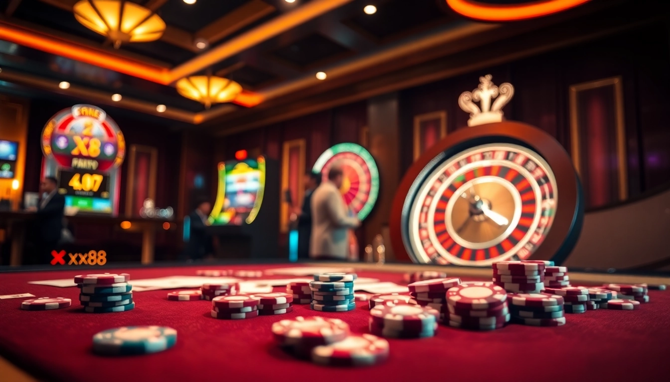 Players engaging at a luxurious casino table and exploring the link xx88 for online gaming excitement.