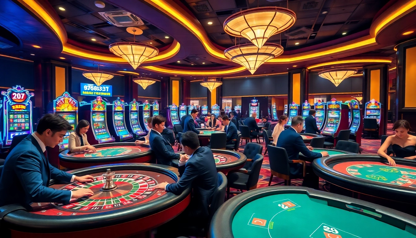 Players experiencing the excitement of nhà cái 11WIN in a high-end casino environment.