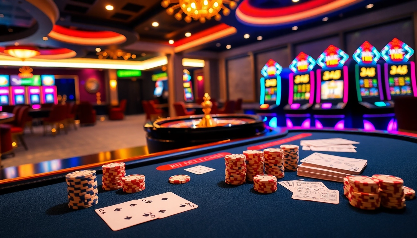 Experience the thrill of TX88 gambling with vibrant poker tables and elegant casino elements.