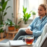 Helping individuals with mental health tips in a serene therapy setting.