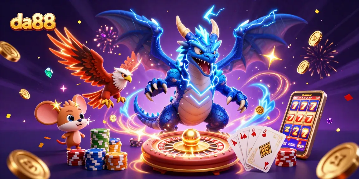 Engage in thrilling da88 gaming; a colorful and dynamic casino scene with animations.