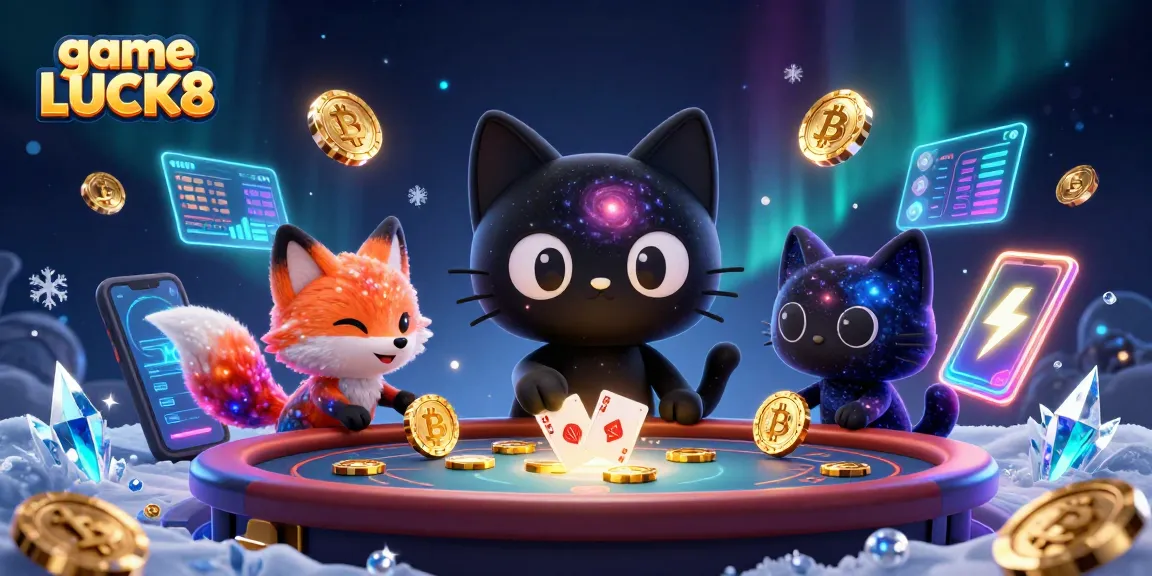 Engage in the game LUCK8 with dynamic casino action featuring a magical cosmic scene and vibrant crypto elements.