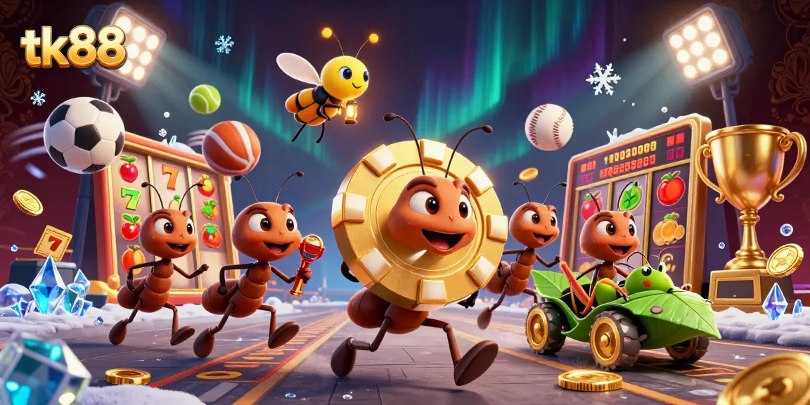 Engage with tk88 casino excitement as cartoon ants escape with a giant poker chip in a thrilling heist.