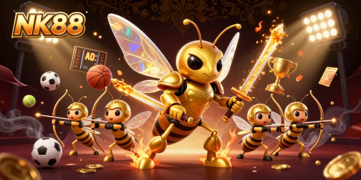 Engage in the thrilling world of NK88 with a spectacular 3D illustration of a samurai hornet and bee archers in action.