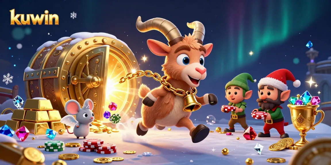 Kuwin attracts players with a festive casino scene featuring a Krampus goat and lively characters.