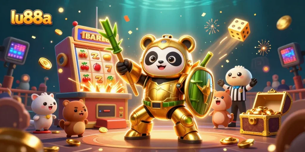 Engage with exhilarating game action at lu88a, featuring a dynamic 3D casino scene.