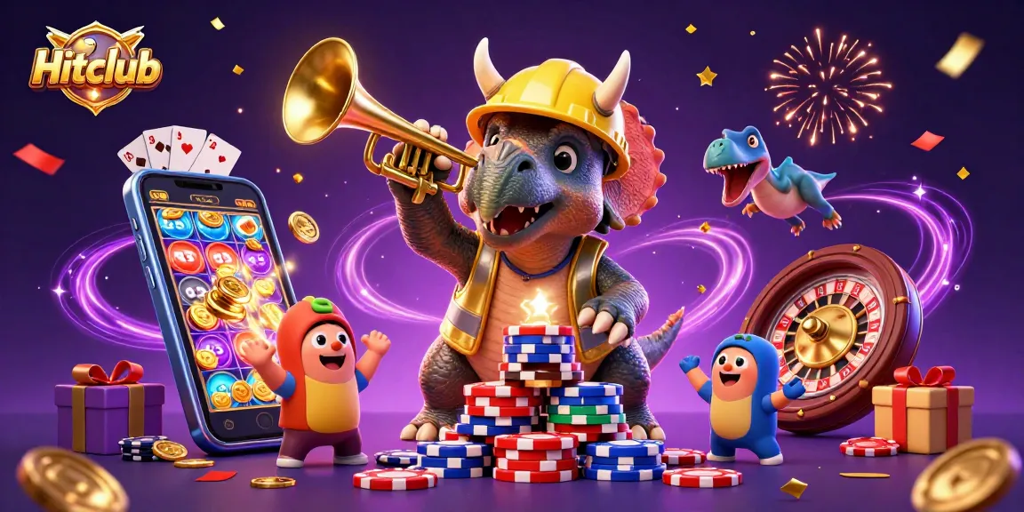 Hitclub bustling with excitement, showcasing a vibrant slot game amidst cheering characters and fun elements.