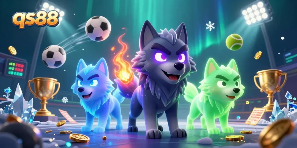 Experience thrilling sports betting at qs88 with ghostly wolves and dynamic sports elements.