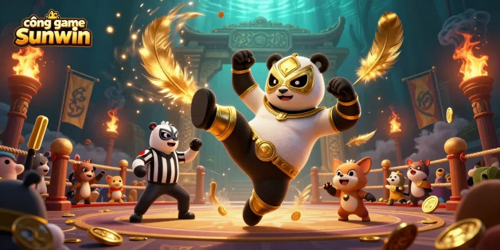 Engage with the exciting world of cổng game sunwin as a panda wrestler and animal spectators unite in a thrilling fight scene.
