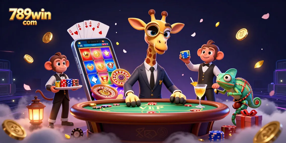 Spin and win at 789win com with a high-roller giraffe at a vibrant casino scene!