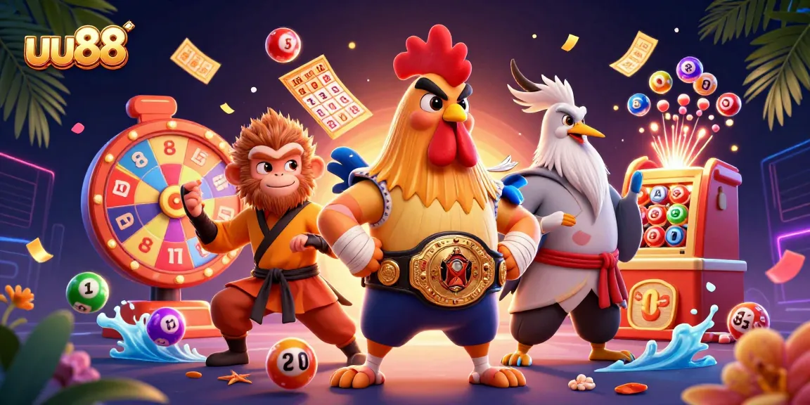 Experience the excitement of uu88 with dynamic lottery elements and vibrant game characters.
