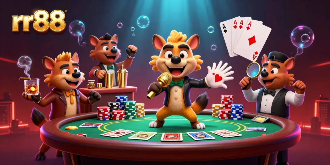 Engage in thrilling games at rr88 with vibrant casino scene featuring hyena characters.