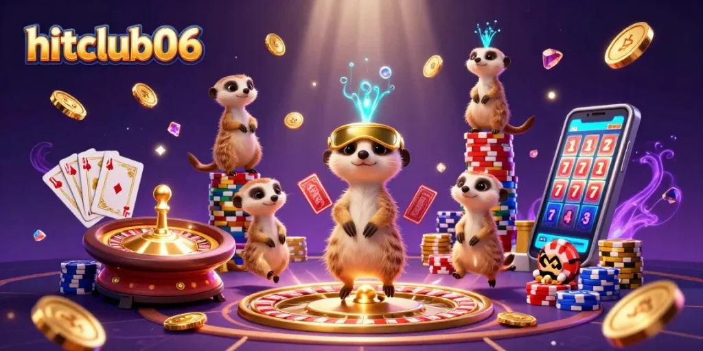 Experience thrilling gameplay at hitclub06 where meerkats manage an exciting casino scene overflowing with chips and treasures.
