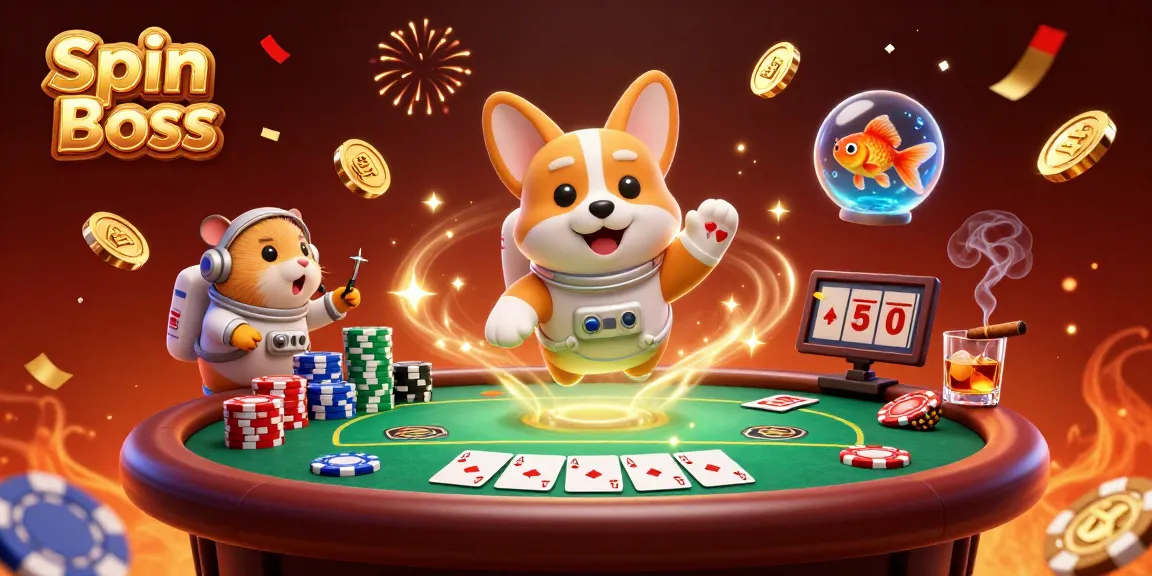 Spin Boss takes center stage in a vibrant 3D casino scene, showcasing poker excitement and fun.