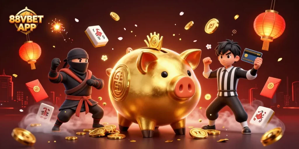 Experience the thrill of betting with the 88VBET APP through this vibrant and dynamic casino illustration.