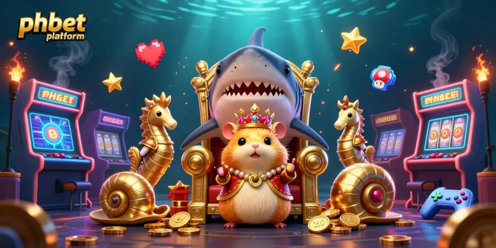 Engage with the phbet platform in this vibrant underwater casino scene featuring a unique hamster king.